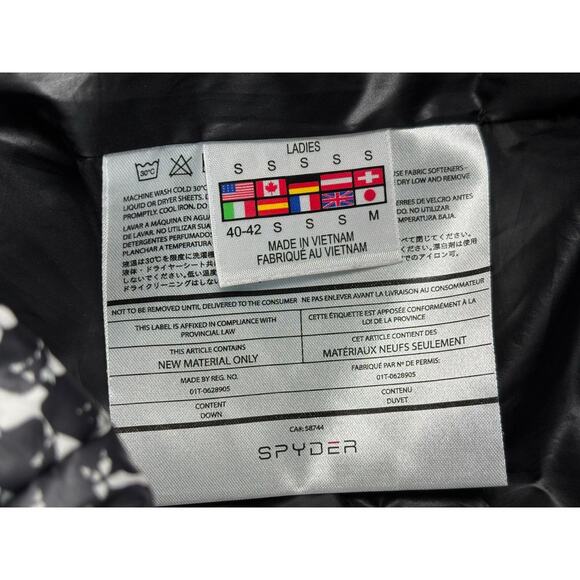 Spyder Down Jacket Womens Small Black White Hooded Puffer Pockets F15 185113 - Picture 5 of 9